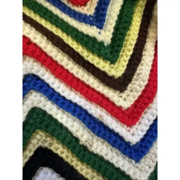 Vintage Crochet Throw Blanket Rainbow Chevron Boho Cottage Handmade Grandma 60”L - Picture 4 of 4